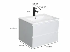 Conjunto de lavabo individual de 60cm con encimera de cerámica y grifería negra SORRENTO Blanco