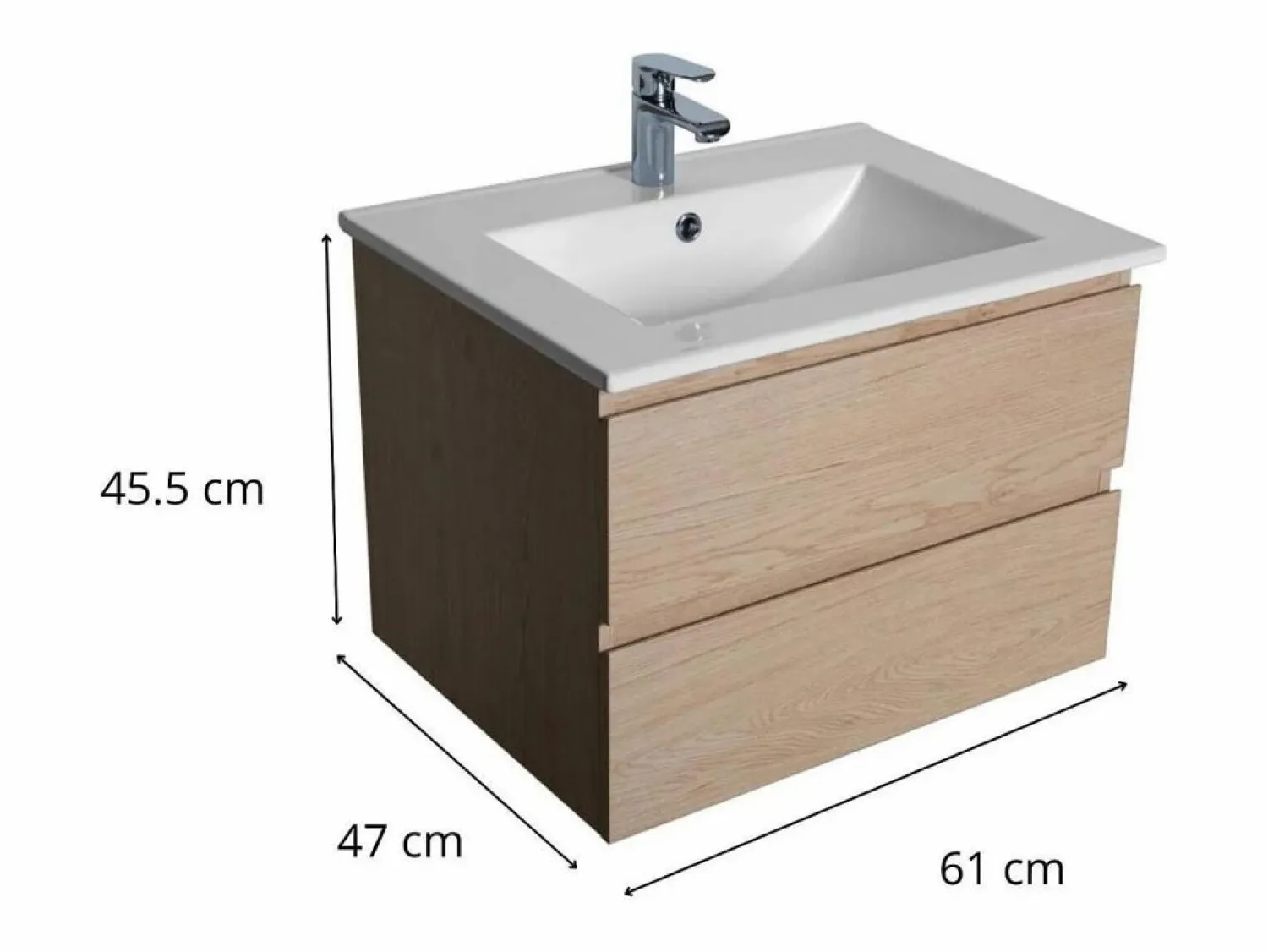 Best Conjunto de lavabo individual de 60cm con encimera de cerámica y grifo cromado SORRENTO Conjunto De Baño