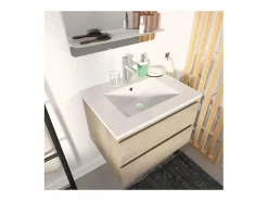 Best Conjunto de lavabo individual de 60cm con encimera de cerámica y grifo cromado SORRENTO Conjunto De Baño