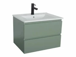 Conjunto de lavabo individual de 60cm con encimera de cerámica y grifería negra SORRENTO
