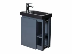New Conjunto de lavabo negro HAMPTON con almacenaje lateral y grifo Gris