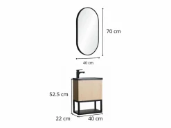 Conjunto de lavabo NOVA de metal y madera con espejo ovalado