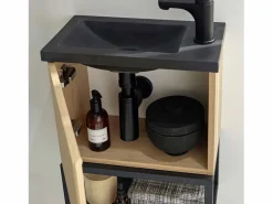 Conjunto de lavabo NOVA de metal y madera con espejo ovalado