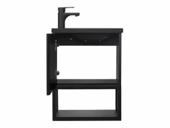 Sale Conjunto de lavabo NOVA de metal y madera con espejo ovalado Negro
