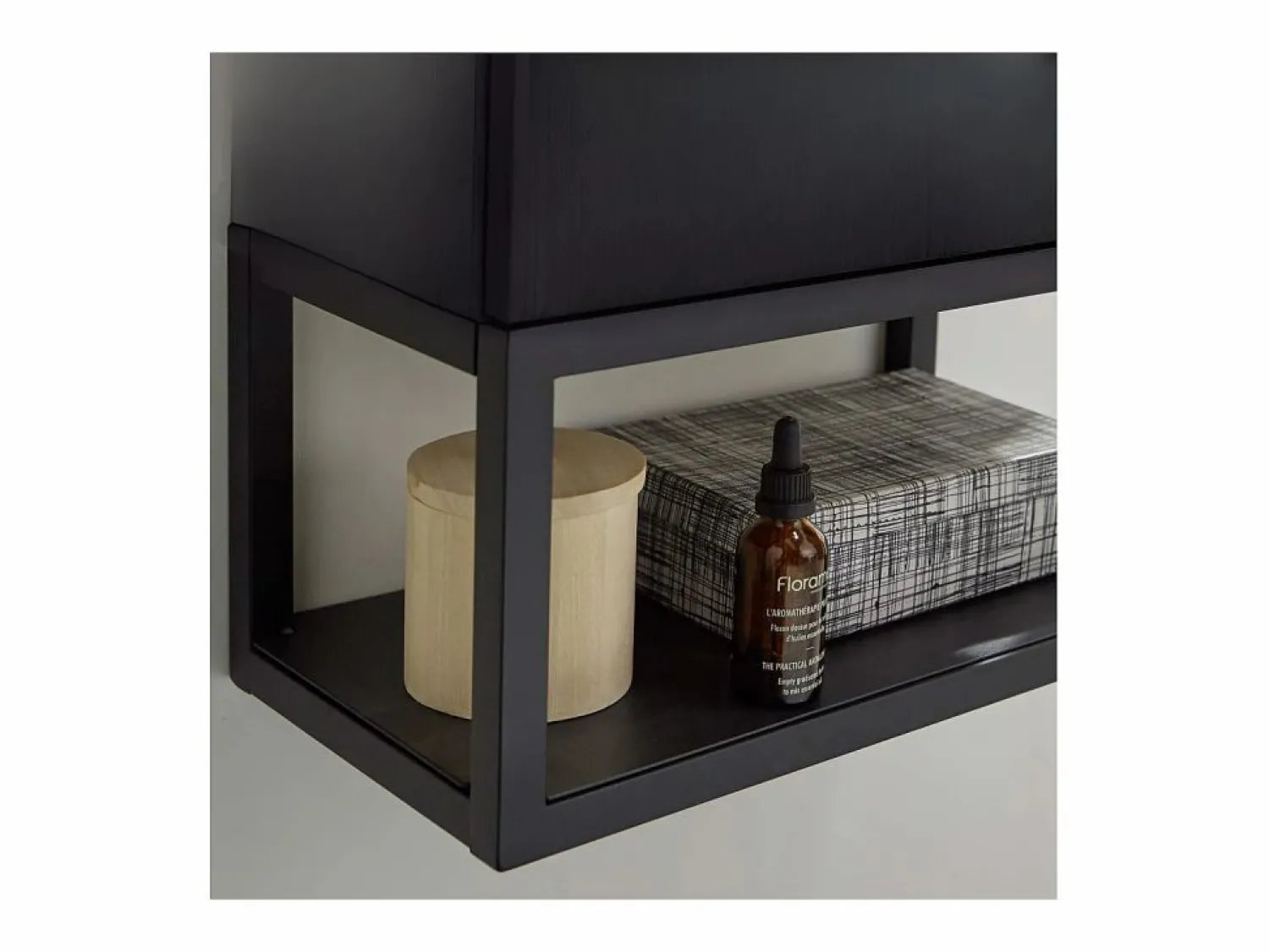 Outlet Conjunto de lavabo NOVA de metal y madera con grifería negra y estante de espejo Mueble De Aseo
