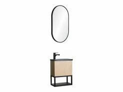Clearance Conjunto de lavabo NOVA de metal y madera con grifería negra y espejo ovalado Negro