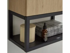 Clearance Conjunto de lavabo NOVA de metal y madera con grifería negra y espejo ovalado Negro