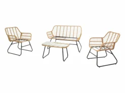 Outlet Concept-Usine Conjunto de muebles bajos de jardín de 4 plazas efecto caña GRENADE Marru00f3n