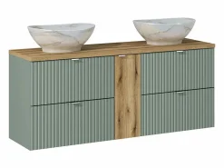 Discount Petits-Meubles Conjunto de muebles con doble lavabo 140 cm 4 cajones y columna Jade y Madera Verde