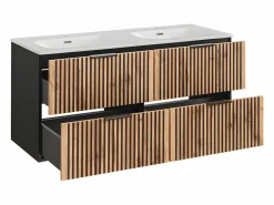Discount Conjunto de muebles con doble lavabo encastrado 120cm columna y 3 armarios de pared Gaia Madera y Conjunto De Baño