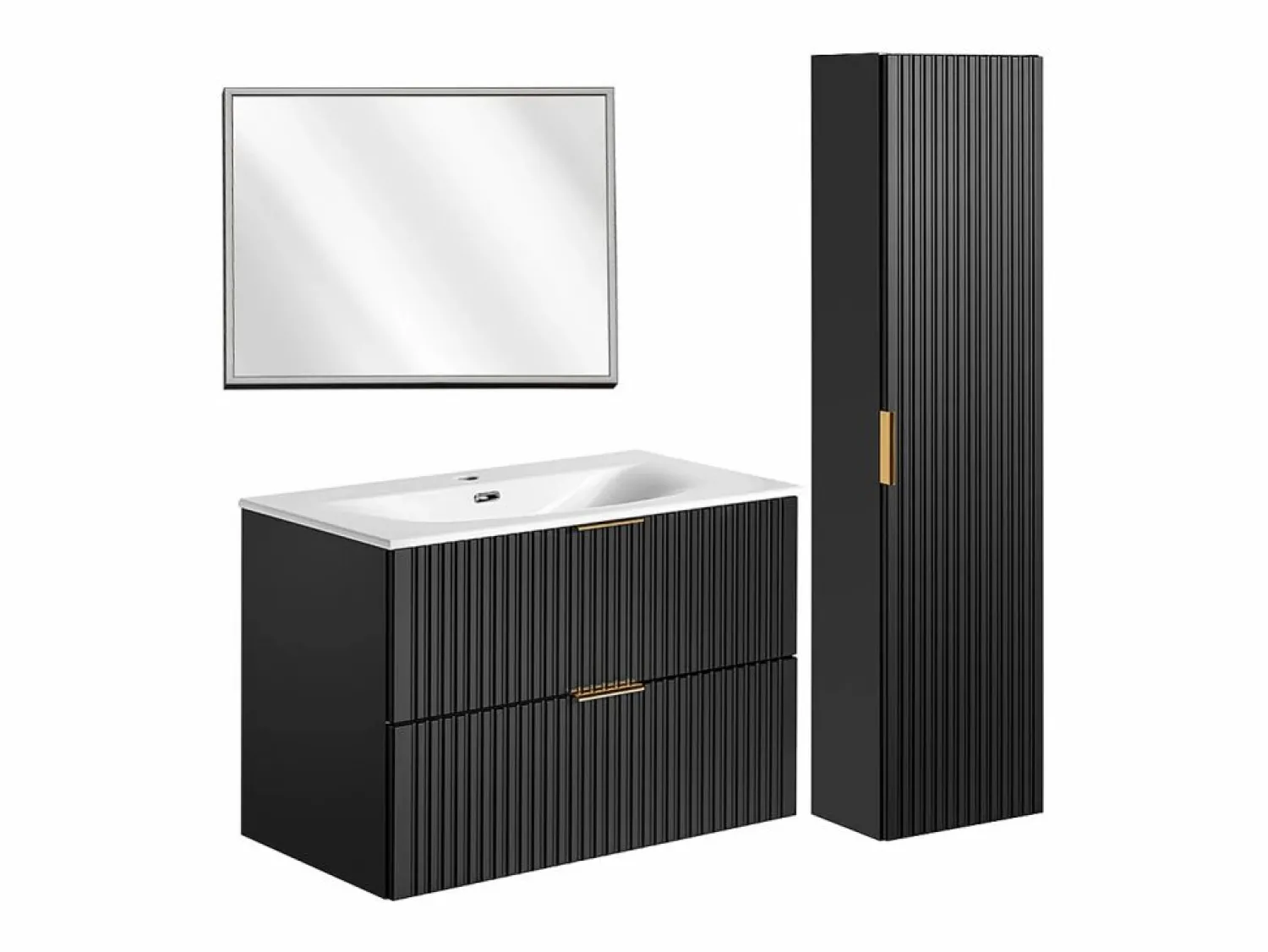 Hot Petits-Meubles Conjunto de muebles con lavabo individual encastrado 80cm espejo LED y columna Adriel Negro