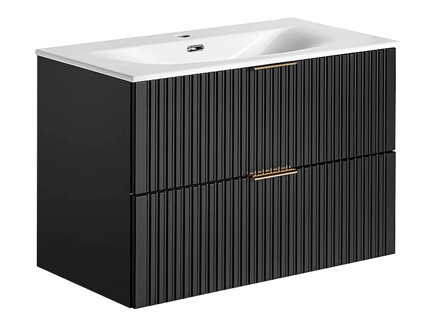 Hot Petits-Meubles Conjunto de muebles con lavabo individual encastrado 80cm espejo LED y columna Adriel Negro