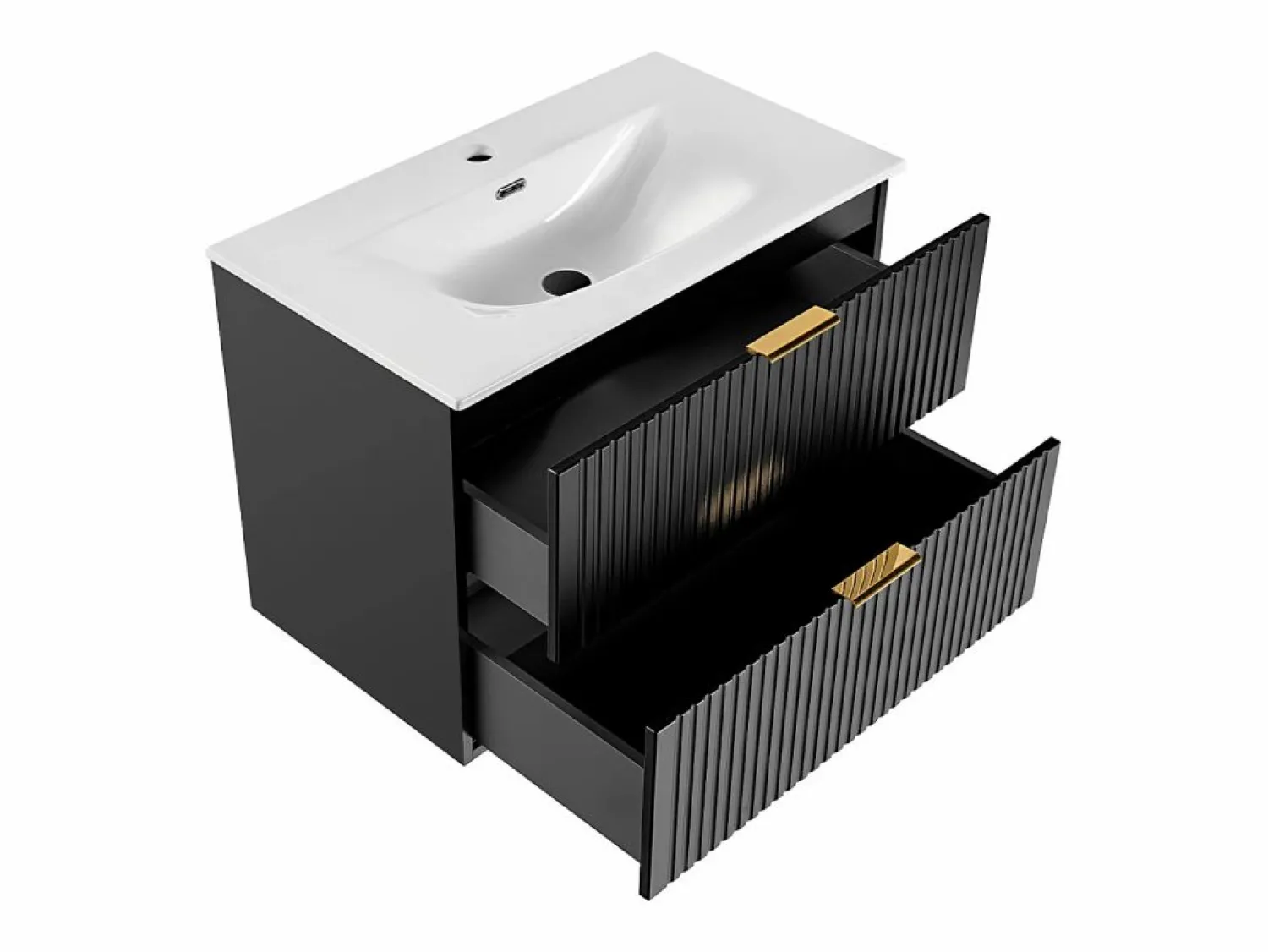 Hot Petits-Meubles Conjunto de muebles con lavabo individual encastrado 80cm espejo LED y columna Adriel Negro