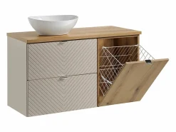 Petits-Meubles Conjunto de muebles con lavabo individual 100cm cesto ropa y columna Manoa Cachemira y madera