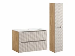 Petits-Meubles Conjunto de muebles con lavabo individual encastrado 90cm y columna Elora y madera
