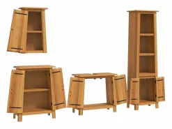 New vidaxl Conjunto de muebles de baño 4 piezas madera maciza de pino Marru00f3n