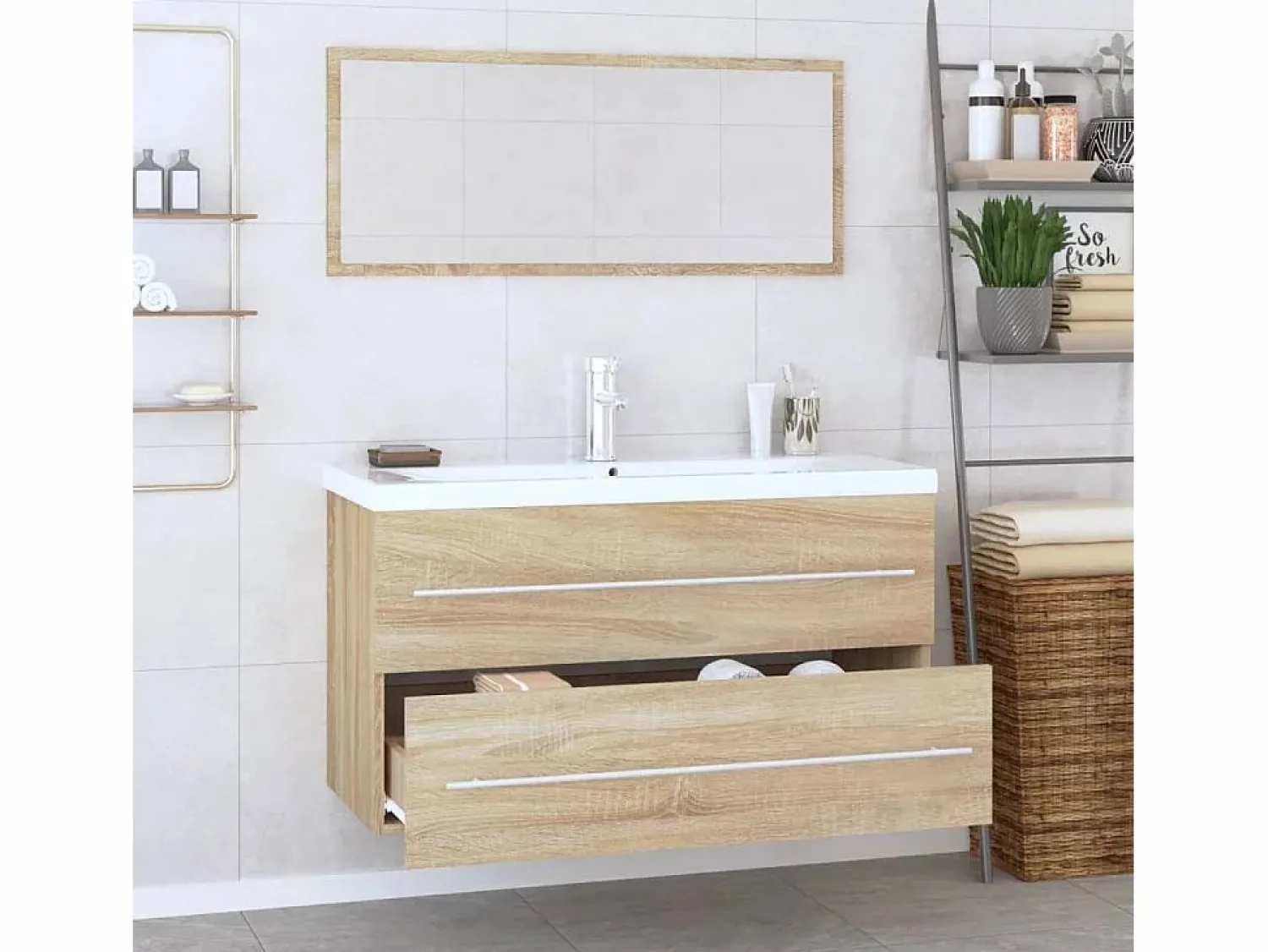 vidaxl Conjunto de muebles de baño 3 piezas color roble Sonoma