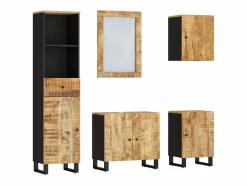 Clearance Conjunto de muebles de baño 5 piezas madera maciza de mango Estantería Sobre Inodoro