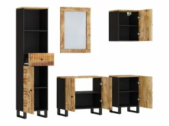Clearance Conjunto de muebles de baño 5 piezas madera maciza de mango Estantería Sobre Inodoro
