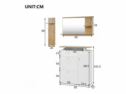 New Hauss Spole Conjunto de muebles de entrada de 3 piezas - Espejo, estante y zapatero - y madera Blanco