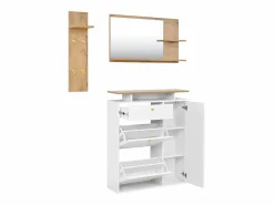 New Hauss Spole Conjunto de muebles de entrada de 3 piezas - Espejo, estante y zapatero - y madera Blanco