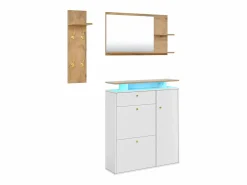 New Hauss Spole Conjunto de muebles de entrada de 3 piezas - Espejo, estante y zapatero - y madera Blanco