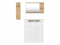 New Hauss Spole Conjunto de muebles de entrada de 3 piezas - Espejo, estante y zapatero - y madera Blanco