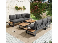Conjunto de muebles de jardín - 252 x 195 x 76 cm - con sofá reclinable + 2 mesas de centro - Poliéster + metal - negro + Salones De Jardín