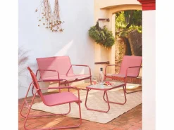 Clearance Sweeek Conjunto de muebles de jardín de acero, 4 plazas terracotta Rojo