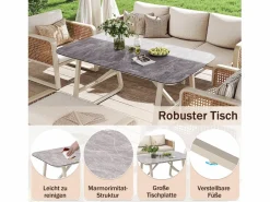 Online Merax Conjunto de muebles de jardín para 6 a 7 personas - con 1 mesa + 1 sofá con cojines + 2 sillones + 1 banco - metal - Beige