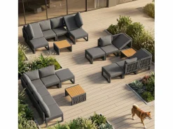 Best Merax Conjunto de muebles de jardín con cojines de asiento y respaldo para 6 personas - tumbona doble - metal - Gris
