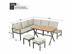 Merax Conjunto de muebles de jardín modulares de 4 piezas en acero galvanizado: sofá esquinero, 2 taburetes y mesa de centro en beige