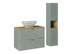 New Petits-Meubles Conjunto de muebles lavabo individual 80cm 2 cajones y columna Jade y Madera Verde
