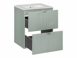 New Petits-Meubles Conjunto de muebles lavabo individual encastrado 50cm 2 cajones y columna Jade y Madera Verde