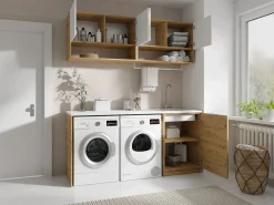Sale Vente-unique Conjunto de muebles para lavadora, L182 cm, blanco y natural claro, NATAJI Color natural claro / Blanco