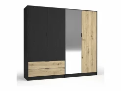 Discount Meublorama Conjunto de Muebles para Dormitorio Completo MELODY - Armario, Cama con Almacenamiento, Mesitas de Noche y Cómoda Marru00f3n