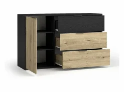 Discount Meublorama Conjunto de Muebles para Dormitorio Completo MELODY - Armario, Cama con Almacenamiento, Mesitas de Noche y Cómoda Marru00f3n