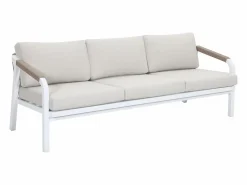 Sale Conjunto de salón de jardín en aluminio y cuerda: sofá de 3 plazas, 2 sillones y una mesa de centro - Blanco con cojines beige - LUREYA de Salones De Jardín