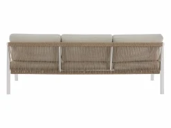 Sale Conjunto de salón de jardín en aluminio y cuerda: sofá de 3 plazas, 2 sillones y una mesa de centro - Blanco con cojines beige - LUREYA de Salones De Jardín