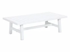 Sale Conjunto de salón de jardín en aluminio y cuerda: sofá de 3 plazas, 2 sillones y una mesa de centro - Blanco con cojines beige - LUREYA de Salones De Jardín
