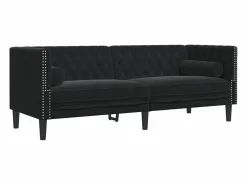 New Conjunto de sofá Chesterfield y cojines de terciopelo (2 piezas) Negro