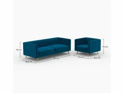 Clearance Rendez-Vous Déco Conjunto de sofá y sillón de terciopelo de 3 plazas - Gatsby Azul