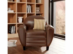 Discount Rendez-Vous Déco Conjunto de sofá y sillón marrón oscuro de 3 plazas - Club - Club Marru00f3n