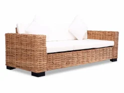 Clicnbuy Conjunto de sofás 15 piezas ratán natural Blanco