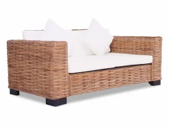 Clicnbuy Conjunto de sofás 15 piezas ratán natural Blanco
