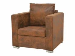 Best Clicnbuy Conjunto de sofás de 2 piezas de piel artificial de ante Marru00f3n