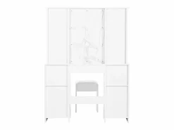 Online Merax Conjunto de tocador - 110 x 40 x 151 cm - Tocador con luces LED + espejo + taburete + 3 cajones + 2 puertas - Aglomerado - Blanco