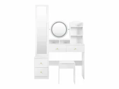Merax Conjunto de tocador 4 en 1 - 109 x 36 x 164 cm - Con espejo de cuerpo entero + espejo de sobremesa + taburete + luces LED + 4 cajones - Aglomerado -