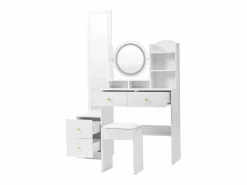 Merax Conjunto de tocador 4 en 1 - 109 x 36 x 164 cm - Con espejo de cuerpo entero + espejo de sobremesa + taburete + luces LED + 4 cajones - Aglomerado -