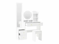 Merax Conjunto de tocador 4 en 1 - 109 x 36 x 164 cm - Con espejo de cuerpo entero + espejo de sobremesa + taburete + luces LED + 4 cajones - Aglomerado -